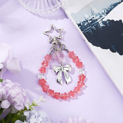Glass Star & Alloy Bowknot Pendant Decoration HJEW-YW00071-01-1