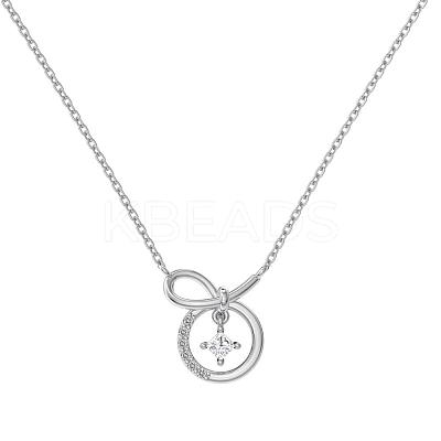 Round Ring 925 Sterling Silver Pave Cubic Zirconia Pendant Necklaces for Women NJEW-F338-01P-1