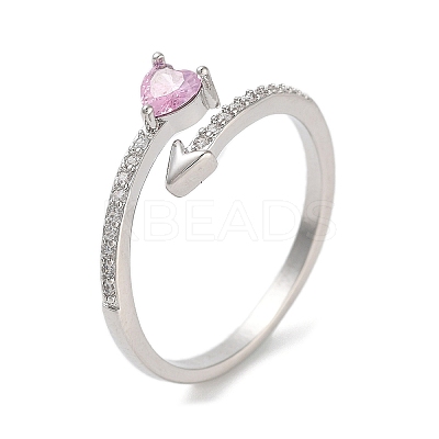 Heart Brass Micro Pave Cubic Zirconia Open Cuff Rings for Women RJEW-S416-02P-01-1