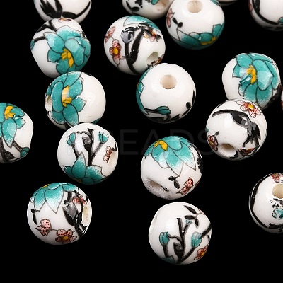 Floral Printed Porcelain Beads PORC-Q199-8mm-17-1