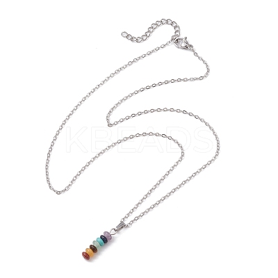 Natural & Synthetic Mixed Gemstone Disc Pendant Necklaces X-NJEW-JN04623-01-1