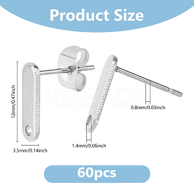 60Pcs 201 Stainless Steel Stud Earring Findings with Hole FIND-DC0006-59-1