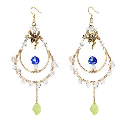 Natural Quartz Crystal Chips Beaded Big Teardrop Dangle Earrings EJEW-SW00016-01-1