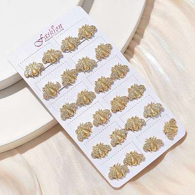 Brass Micro Pave Clear Cubic Zirconia Stud Earrings EJEW-D305-20G-02-1