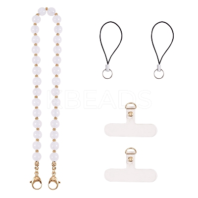 Natural Malaysia Jade & 304 Stainless Steel Round Beaded Mobile Straps HJEW-SW00043-05-1