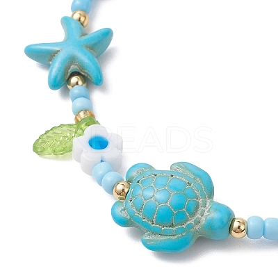 2Pcs 2 Colors Ocean Theme Synthetic Turquoise & Glass Seed Beaded Bracelets BJEW-MZ00305-1