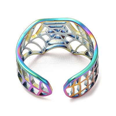 Ion Plating(IP) 304 Stainless Steel Hollow Spider Web Open Cuff Ring for Women RJEW-M149-25RC-1