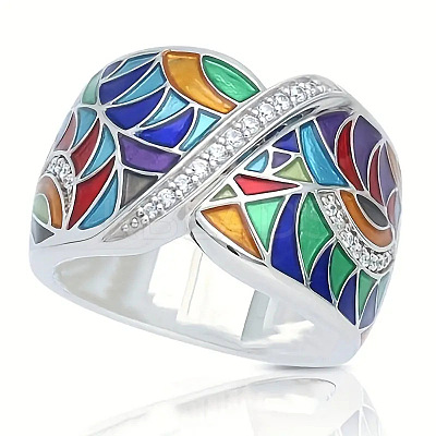 Ethnic Style Brass Micro Pave Cubic Zirconia and Enamel Finger Rings FS-WG810B2-05-1