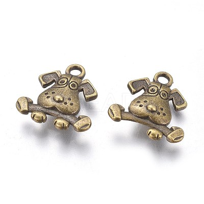 Tibetan Style Puppy Pendants X-TIBEP-R166-AB-FF-1