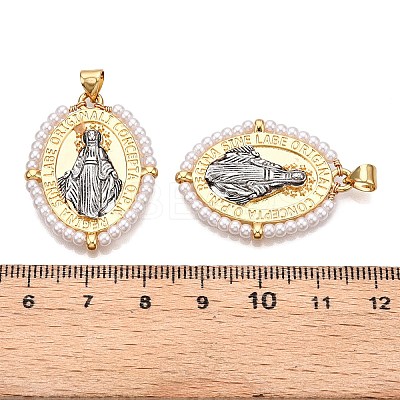Brass with ABS Imitation Pearl Pendants KK-T070-16G-01-1