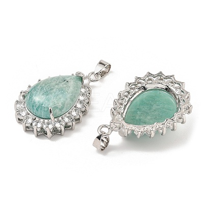 Natural Amazonite & Rhinestone Pendants G-K338-31P-04-1