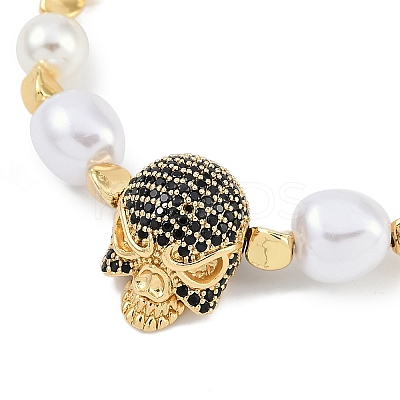 Rack Plating Brass Micro Pave Cubic Zirconia Charm Bracelets BJEW-P341-14G-1