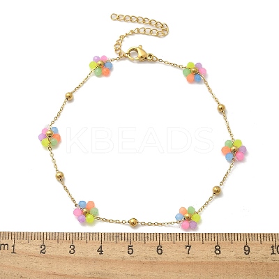 304 Stainless Steel & Synthetic Stone Daisy Flower Chain Anklets for Women AJEW-B031-01G-01-1