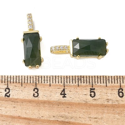Brass Micro Pave Cubic Zirconia and Natural Moss Agate Pendants KK-F892-45G-02-1