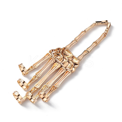 Halloween Themed Skull Alloy Full Hand Ring Bracelet BJEW-L680-01G-1
