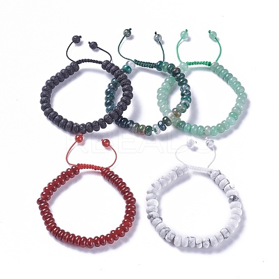 Adjustable Natural & Synthetic Mixed Stone Braided Bead Bracelets BJEW-F369-A-1
