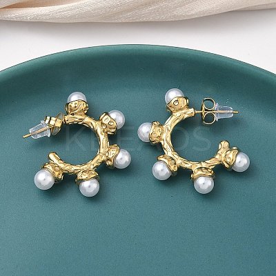 304 Stainless Steel ABS Imitation Pearl C-Shaped Stud Earrings EJEW-K268-58G-1