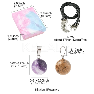 DIY Natural & Synthetic Gemstone Round Pendant & Waxed Cord Pendant Necklace Making Kits DIY-FS0008-47-1