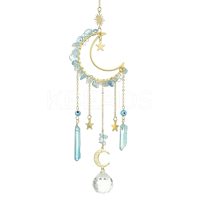 Moon & Star Brass Hanging Ornaments HJEW-TA00095-02-1