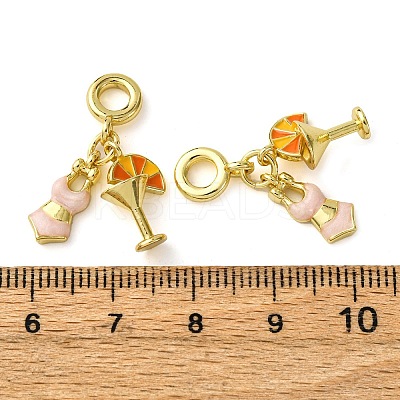 Brass Pink and Orange Enamel European Dangle Charm KK-F911-13G-1