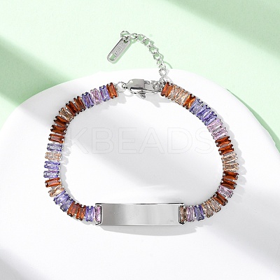 304 Stainless Steel Glass Link Chain Bracelets BJEW-G753-03P-03-1