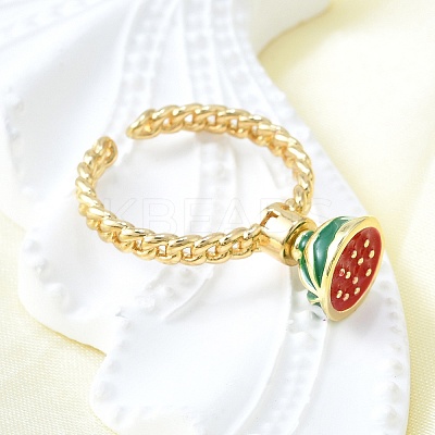 Brass Enamel Open Cuff Rings for Women RJEW-F179-08G-04-1