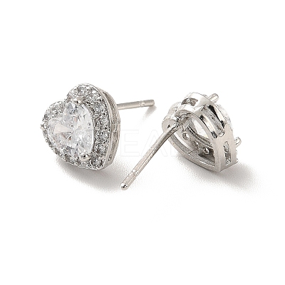 Clear Cubic Zirconia Heart Stud Earrings X-EJEW-K093-21P-1