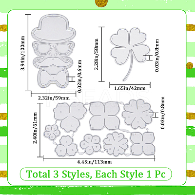 3Pcs 3 Styles Saint Patrick's Day Carbon Steel Cutting Dies Stencils DIY-GF0008-47-1