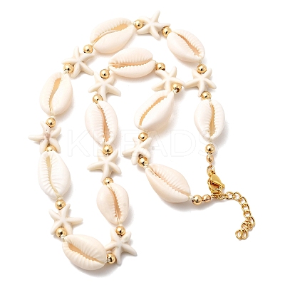 Natural Cowrie Shell & Starfish Synthetic Turquoise Beaded Necklaces for Women NJEW-F356-04G-1