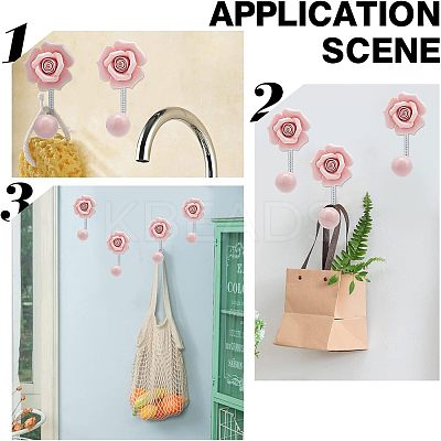 Porcrelain 3D Flower Ceramic Wall Coat Hook FIND-WH0040-63-1