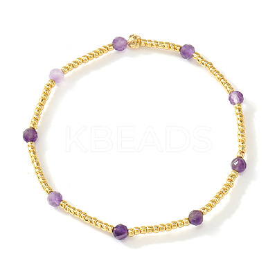 Natural Amethyst & Brass Beads Stretch Bracelets fore Women JB5530-4-1