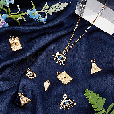 12Pcs 6 Style Brass Micro Pave Cubic Zirconia Pendants ZIRC-BBC0001-01-1