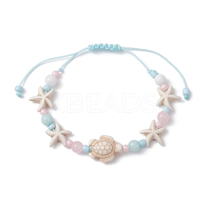 Starfish & Turtle Dyed Natural Malaysia Jade & Synthetic Turquoise Braided Bead Bracelet BJEW-JB09950-1