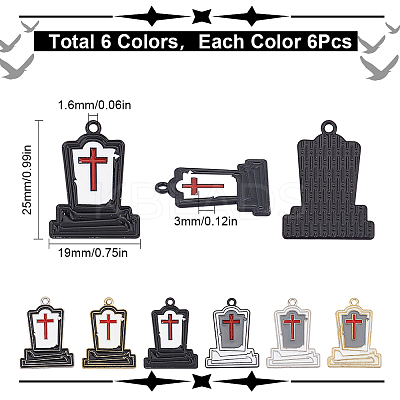 36Pcs 6 Styles Halloween Theme Rack Plating Spray Painted Alloy Enamel Pendants FIND-SC0006-06-1
