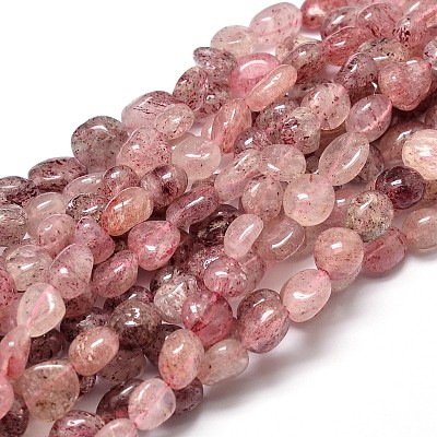 Natural Strawberry Quartz Gemstone Nuggets Bead Strands G-J336-27-1