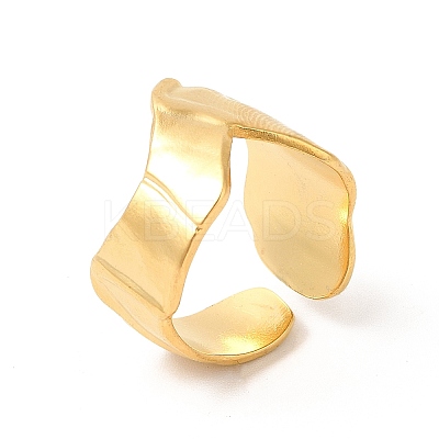 Ion Plating(IP) 304 Stainless Steel Wave Open Cuff Ring for Women RJEW-E063-17G-1