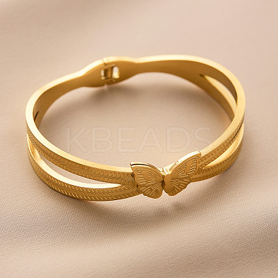 Butterfly Anti-Tarnish 304 Stainless Steel Hinged Bangles for Women FS-WGE693D-01-1