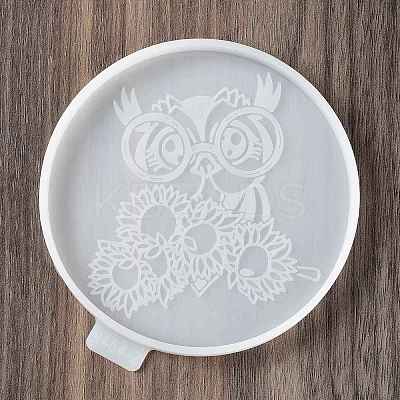 Flat Round with Owl & Flower DIY Cup Mat Silicone Molds SIL-F007-06C-1