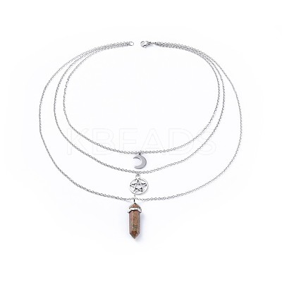 Bullet Natural Unakite Pendant Tiered Necklaces NJEW-JN02457-02-1