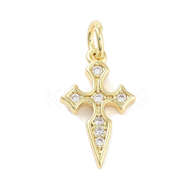 Cross Rack Plating Brass Clear Cubic Zirconia Pendants KK-M293-18G-1