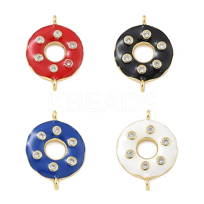 Rack Plating Brass Clear Cubic Zirconia Donut Connector Charms KK-A234-030G-01-1
