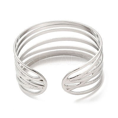 Non-Tarnish 304 Stainless Steel Multi Line Cuff Bangles for Women BJEW-L682-009P-1