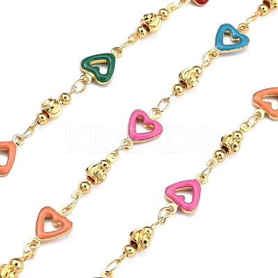 Brass Heart Link Chains KK-D368-03G-I-1