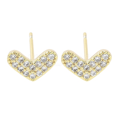 Brass Micro Pave Clear Cubic Zirconia Studs Earring for Women EJEW-S217-A11-1