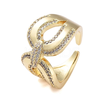 Rack Plating Teardrop Brass Micro Pave Cubic Zirconia Open Cuff Rings for Women RJEW-B064-02G-1