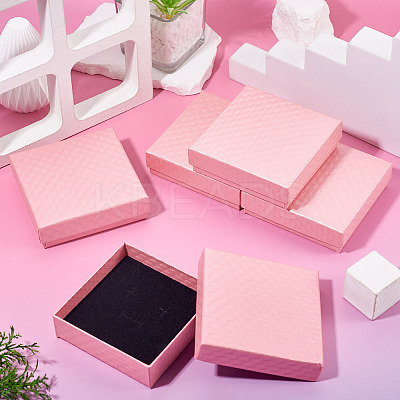 5Pcs Rhombus Textured Cardboard Jewelry Packing Boxes with Sponge Inside CBOX-TA0001-18D-1