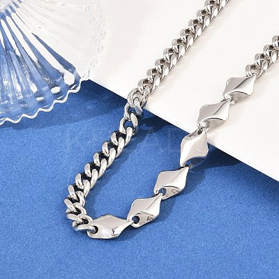 304 Stainless Steel Cuban Link Chain Rhombus Link Chain Necklaces for Men Women NJEW-G186-01P-02-1