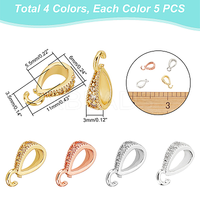 20Pcs 4 Colors Brass Micro Pave Cubic Zirconia Ice Pick Pinch Bails ZIRC-DC0001-05-1