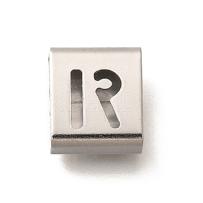 Letter Style 304 Stainless Steel Square Slide Charms STAS-L132-07R-1