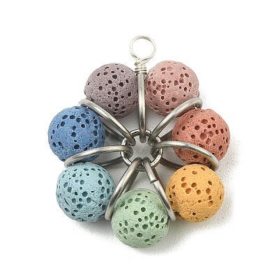 Natural Lava Rock Dyed Beaded Pendants PALLOY-TA00088-02-1